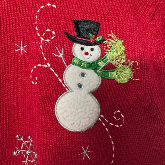 Vintage Classic Elements Christmas Zip Up Cardigan Sweater Size Small Snowman - Picture 2 of 8